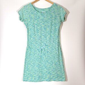 Columbia Blue Green Space-dye Short Sleeve Casual Tie Waist Knit Dress Sz S